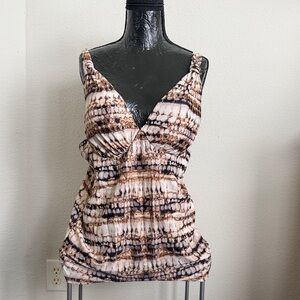 Lane Bryant Neutral Tie-Dye V-Neck Swim Camisole - Beige & Black